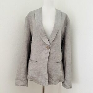 Eileen Fisher Jacket Womens L  Linen Blend Gray Silver Metallic Shimmer Blazer